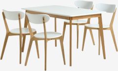 Bộ bàn ăn JEGIND D130 trắng/sồi + JEGIND trắng/sồi