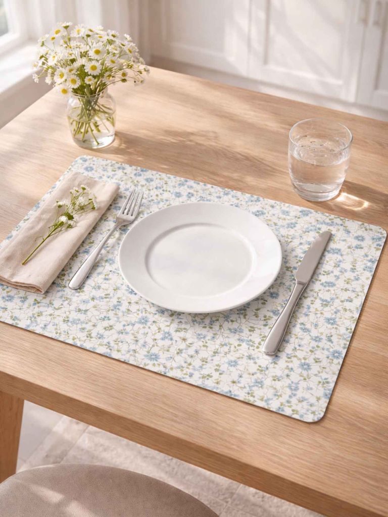 Tấm lót đĩa | FLORA | PVC | hoa xanh | R33xD42cm