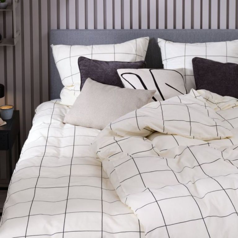 Bộ vỏ chăn gối đơn cotton | CRISTA | đen/trắng | R140xD200cm/R50xD70cm