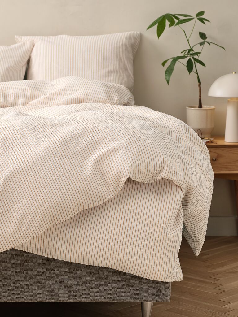 Bộ vỏ chăn gối đôi kèm ga cotton | STINNE | màu latte/trắng | R200xD220cm/R240xD260cm/R50xD70cm