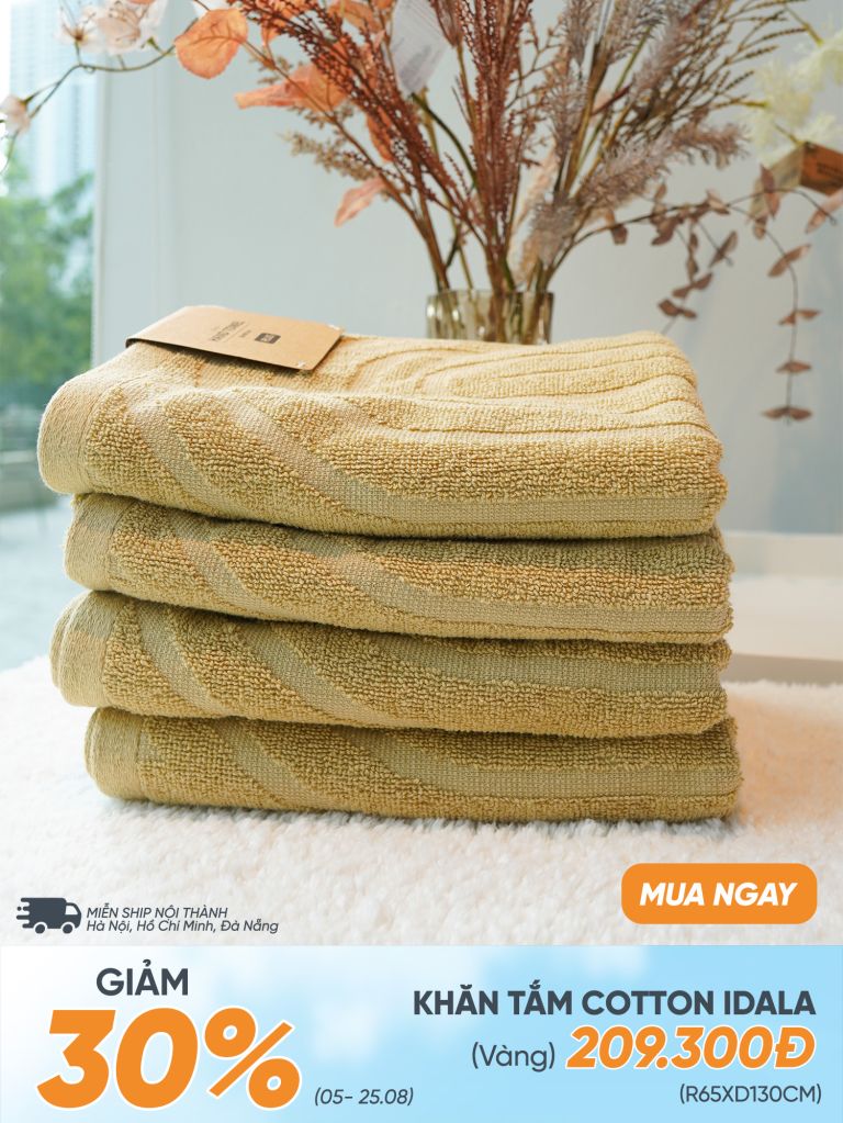 Khăn tắm cotton | IDALA | vàng | R65xD130cm