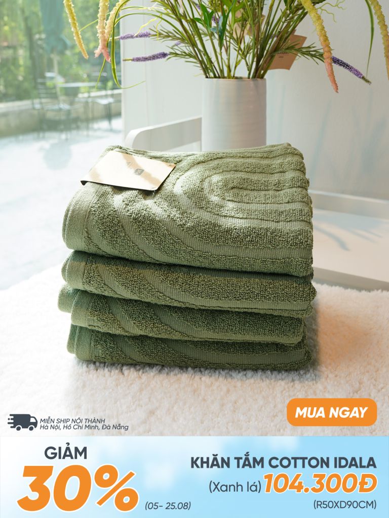 Khăn tắm cotton | IDALA | xanh lá | R50xD90cm