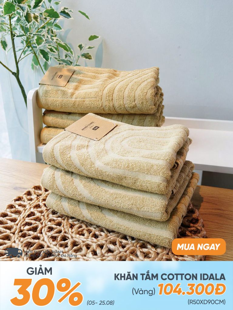 Khăn tắm cotton | IDALA | vàng | R50xD90cm