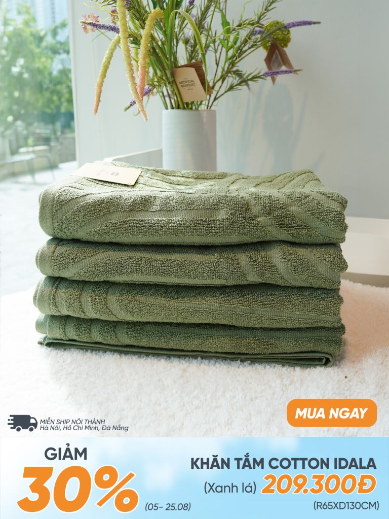 Khăn tắm cotton | IDALA | xanh lá | R65xD130cm