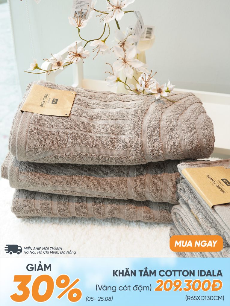 Khăn tắm cotton | IDALA | vàng cát đậm | R65xD130cm