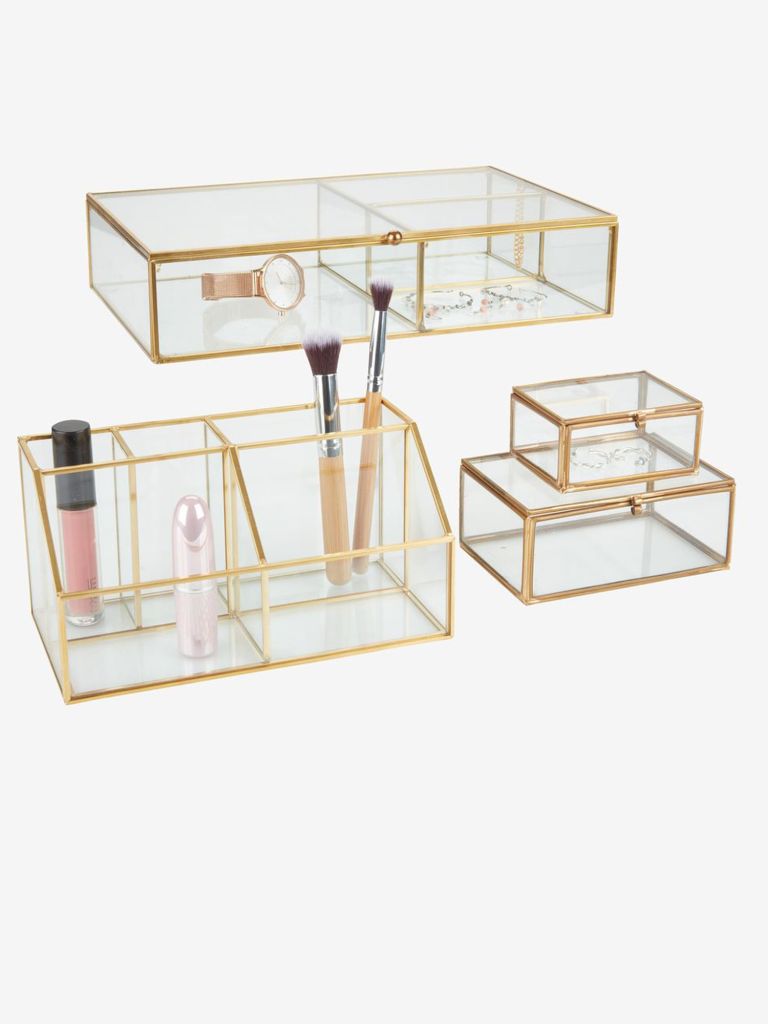 Hộp đựng trang sức | VIKEN | thủy tinh/kim loại | màu đồng xước | R16xD25xC6cm