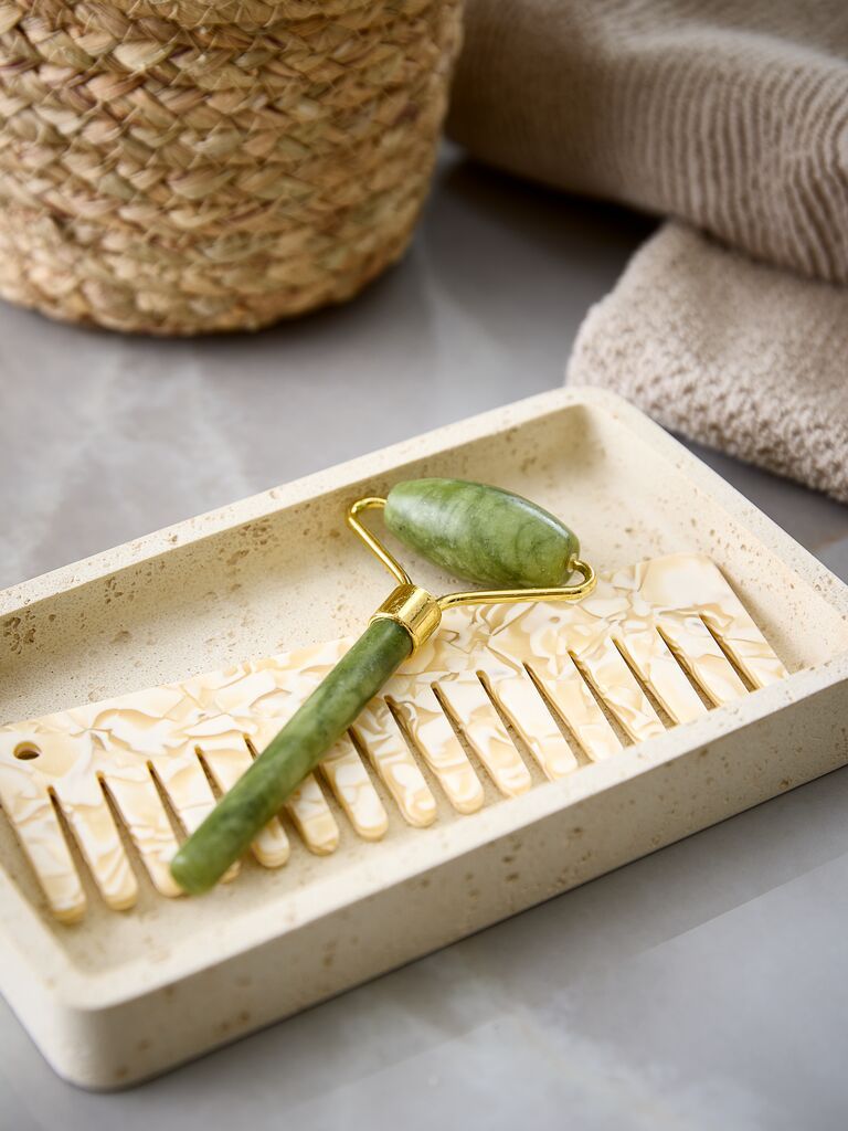 Cây lăn massage mặt | VALLSTA | đá jade | xanh lá/vàng | R1.5xD6xC13cm