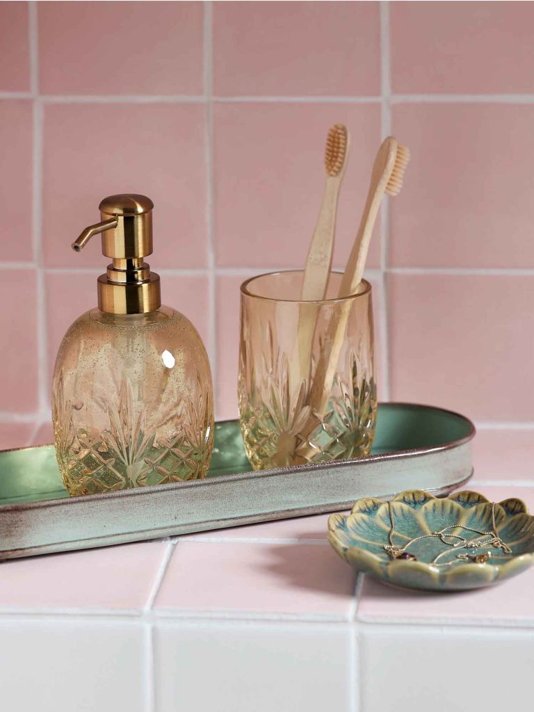 Cốc đựng bàn chải | EDSVALLA | thủy tinh | vàng | Ø7xC11cm