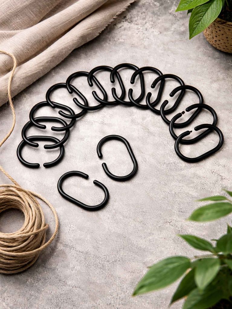 Móc treo rèm tắm | VAREKIL | polystyren | đen | bộ 12 chiếc