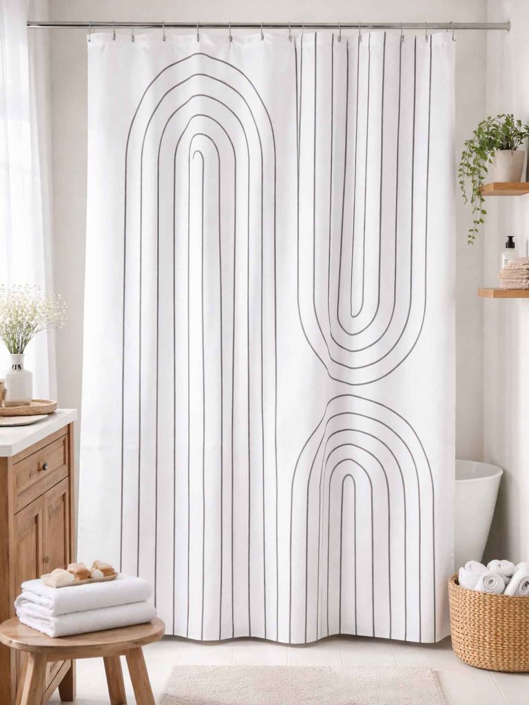 Rèm phòng tắm | HAKKAS | polyester | trắng/xám | R180xD200cm