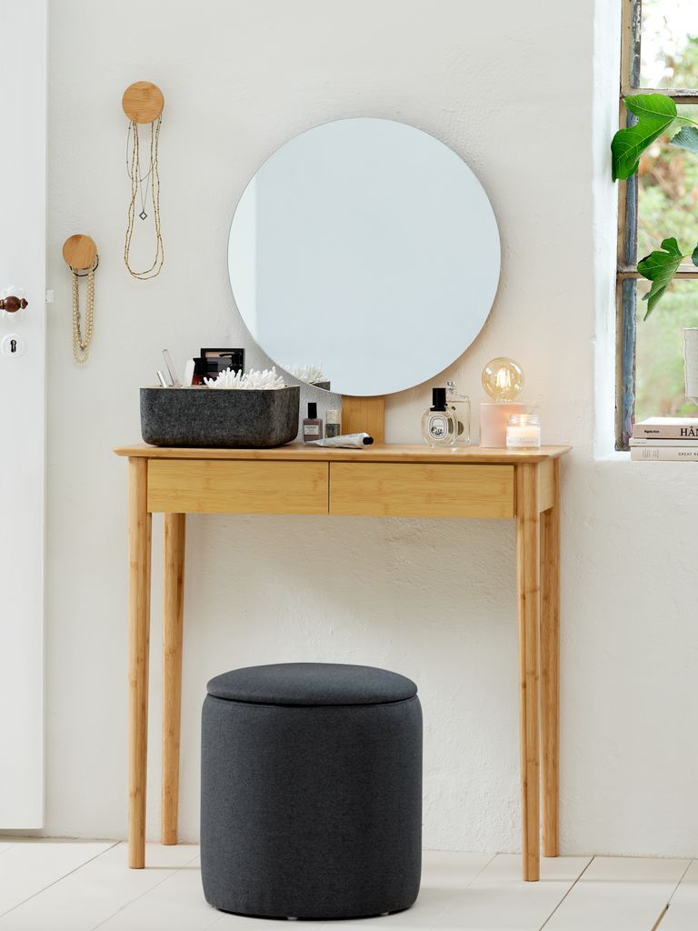 Bàn trang điểm kèm gương | SAKSILD | tre/MDF/gương | màu tự nhiên | R80xS35xC137cm