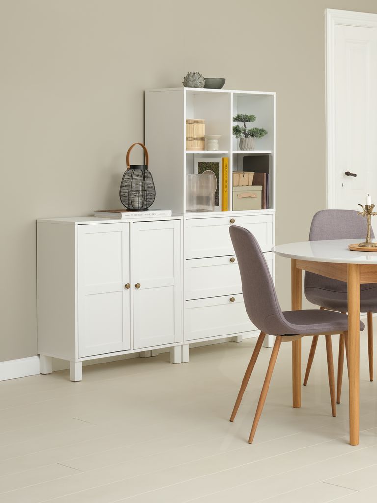 Tủ trưng b&agrave;y 3 ngăn | SKALS | gỗ c&ocirc;ng nghiệp | trắng | R71xS35xC71/81cm