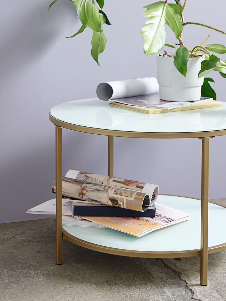 Bàn cafe | GADEVANG | kính cường lực/kim loại | trắng/vàng | Ø65xC45cm
