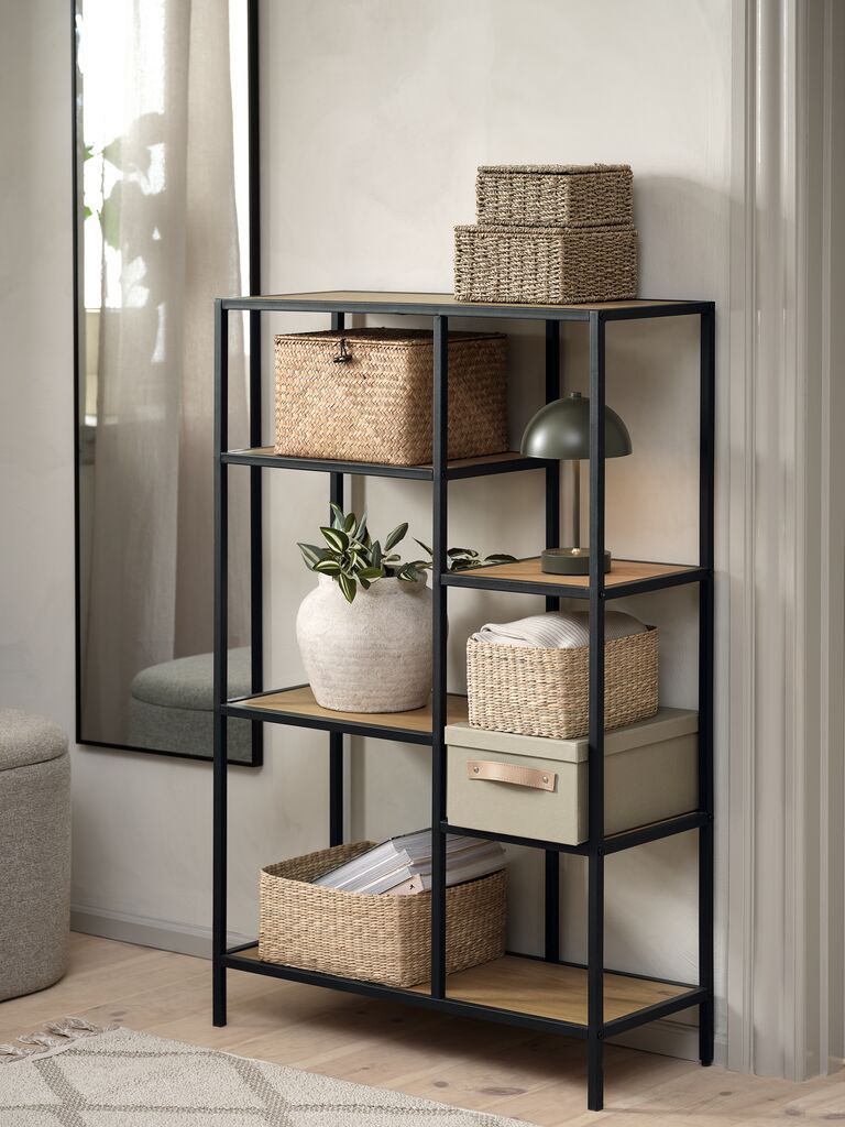 Kệ sách 5 tầng | TRAPPEDAL | kim loại/gỗ công nghiệp | đen/sồi | R70xS30xC109cm