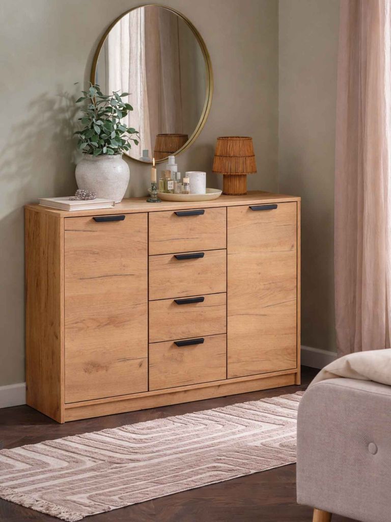 Tủ phòng ăn | JENSLEV | 2 cánh 4 ngăn | gỗ công nghiệp | màu sồi | R118xS36xC89cm