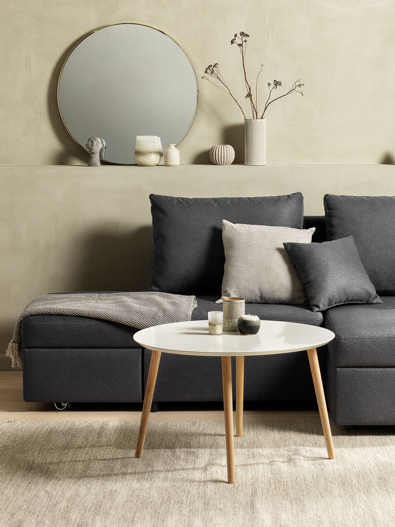 Bàn cafe | GALTEN | gỗ công nghiệp/gỗ cao su | trắng/sồi | Ø75xC47cm