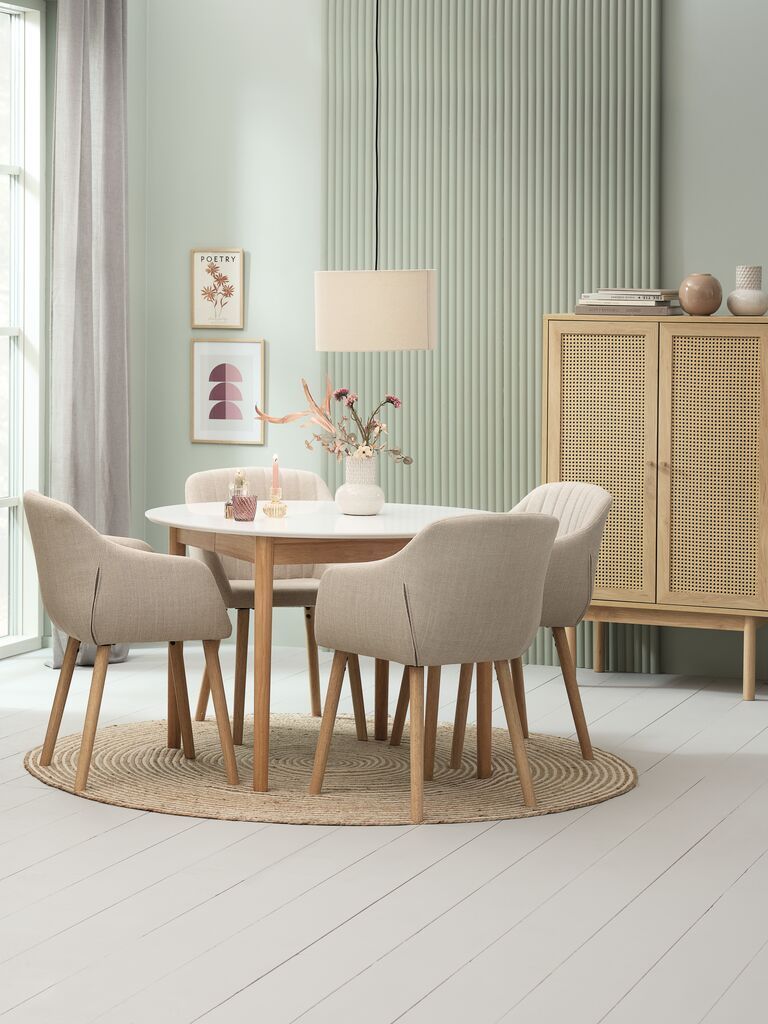 Bàn ăn mở rộng | MARSTRAND | gỗ công nghiệp | màu tự nhiên/trắng | Ø110/110xD200xC75cm