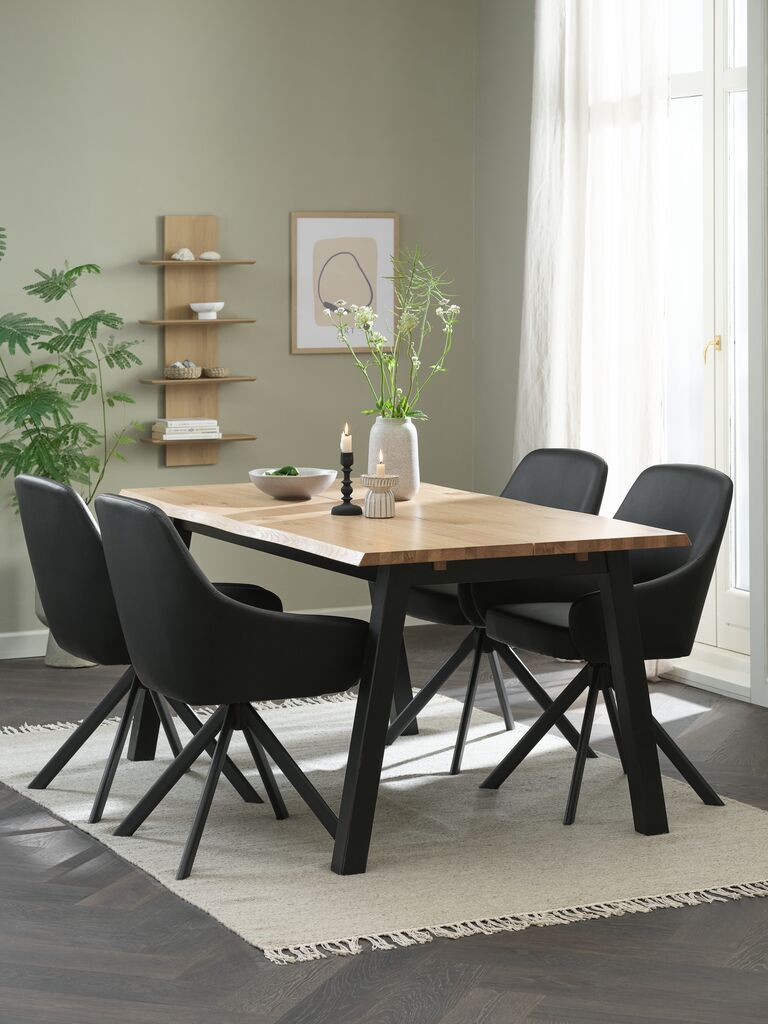 B&agrave;n ăn | SKOVLUNDE | gỗ c&ocirc;ng nghiệp/veneer sồi | m&agrave;u sồi/đen | R90xD160xC76cm