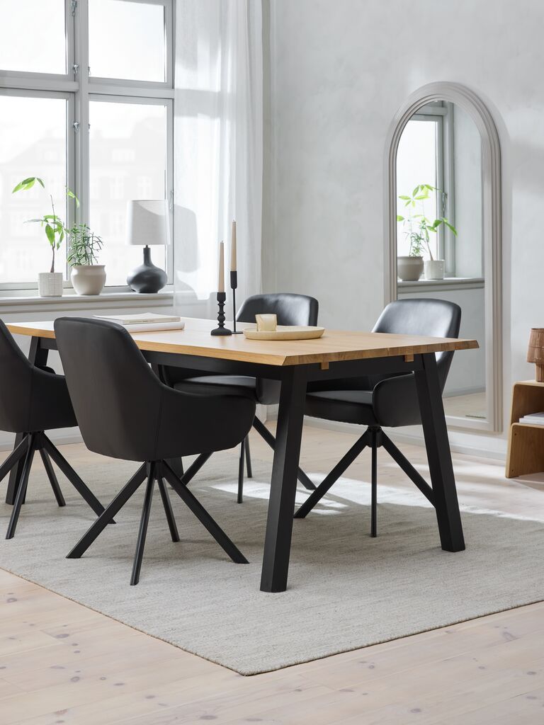 B&agrave;n ăn | SKOVLUNDE | gỗ c&ocirc;ng nghiệp/veneer sồi | m&agrave;u sồi/đen | R90xD200xC76cm