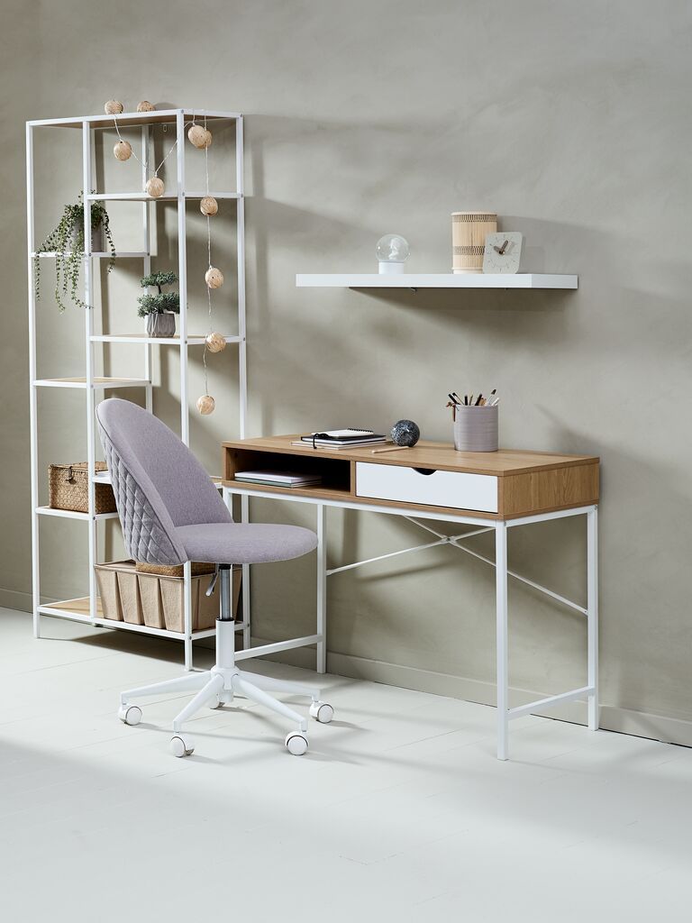 Bàn làm việc | TRAPPEDAL | kim loại/gỗ công nghiệp | trắng/màu sồi | R48xD95xC76cm