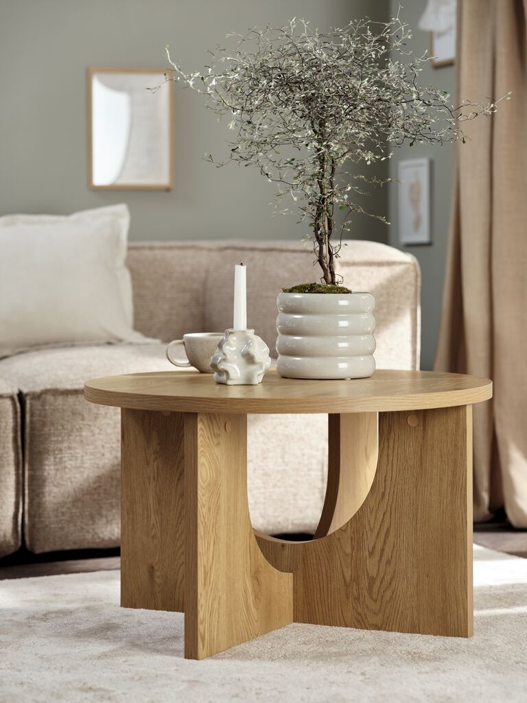 B&agrave;n cafe | RADBY | gỗ c&ocirc;ng nghiệp | m&agrave;u sồi ấm | &Oslash;70xC42cm
