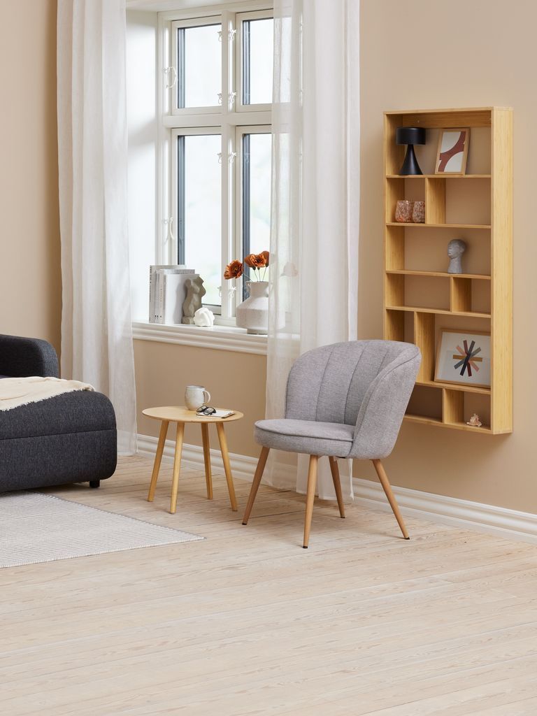 Ghế bành | HOLMDRUP | kim loại/vải polyester | xám/sồi | R66xS68xC81cm