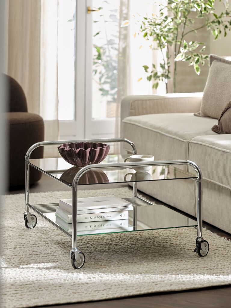 B&agrave;n cafe | SNEJBJERG | k&iacute;nh/kim loại | m&agrave;u chrome | R61xD80xC44cm