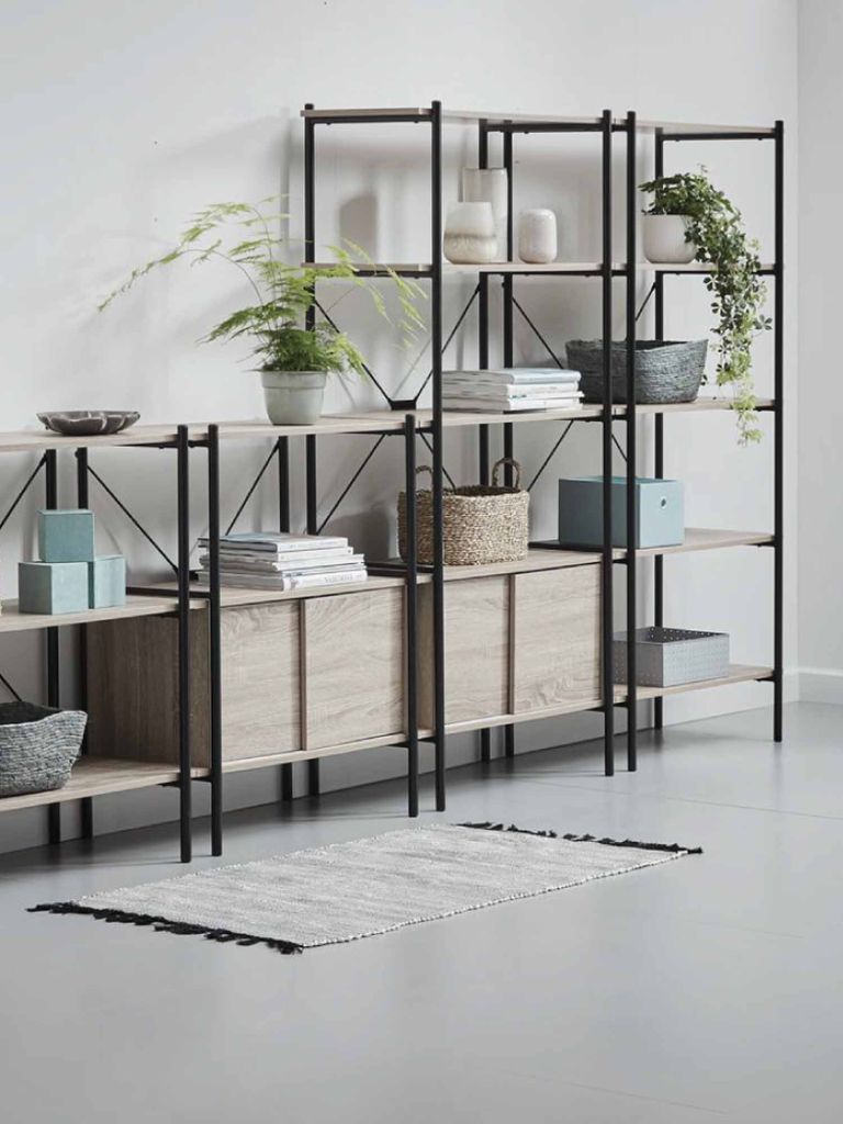 Kệ sách 5 tầng | VANDBORG | gỗ công nghiệp/kim loại | đen/sồi | R80xS40xC164cm