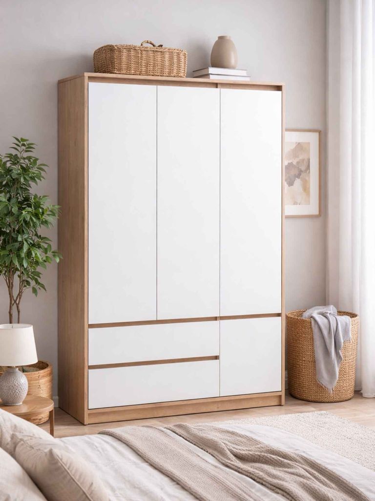 Tủ quần áo | BILLUND | gỗ công nghiệp | trắng/màu sồi | R119xS51xC193cm