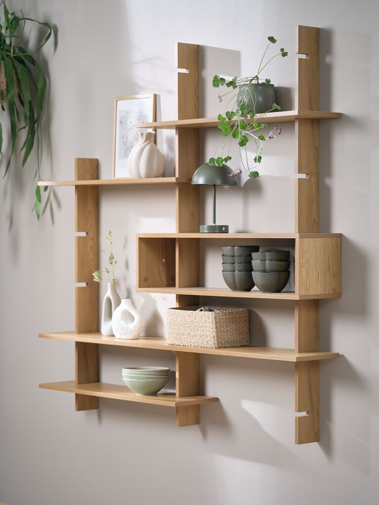 Kệ treo tường 6 ngăn | KARLEBY | gỗ công nghiệp | màu sồi ấm | R139xS20xC137cm