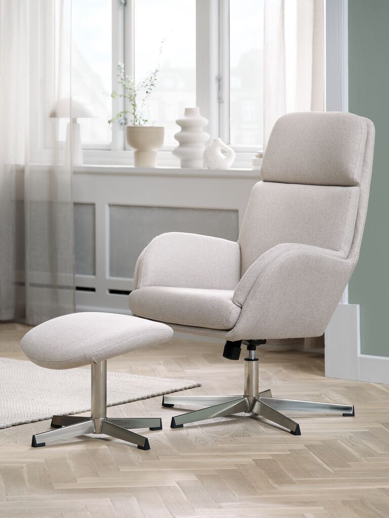 Ghế thư giãn kèm đôn | TANKEDAL | vải polyester/kim loại | be | R70xS77xC107cm/R48xS42xC39cm