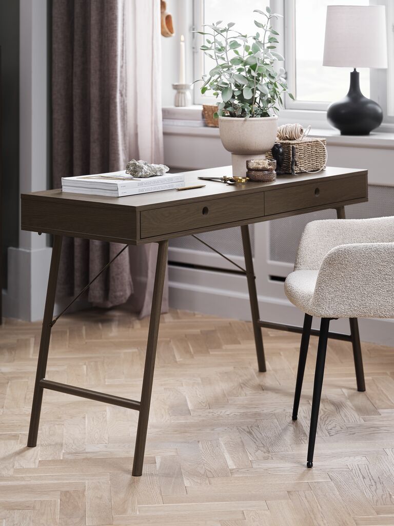 Bàn làm việc | LINDVED | gỗ công nghiệp/kim loại | màu sồi đậm | R48xD120xC76cm