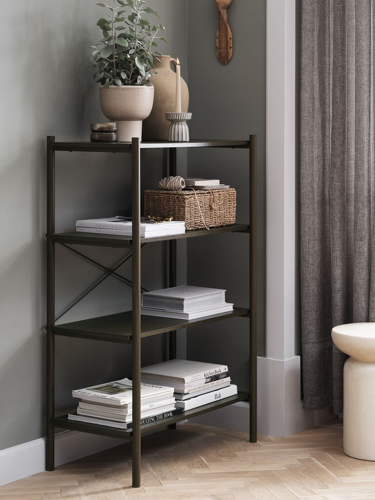 Kệ sách 4 tầng | LINDVED | kim loại/gỗ công nghiệp | màu sồi đậm | R80xS41xC118cm