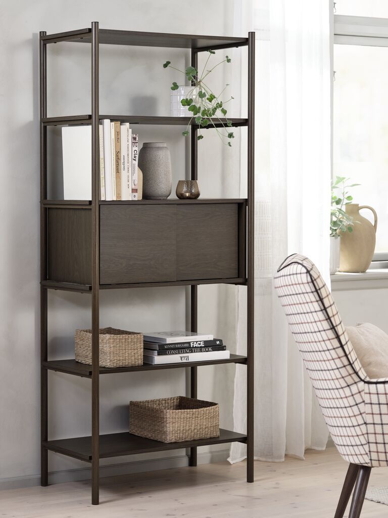 Kệ sách 6 tầng | LINDVED | kim loại/gỗ công nghiệp | màu sồi đậm | R80xS41xC183cm