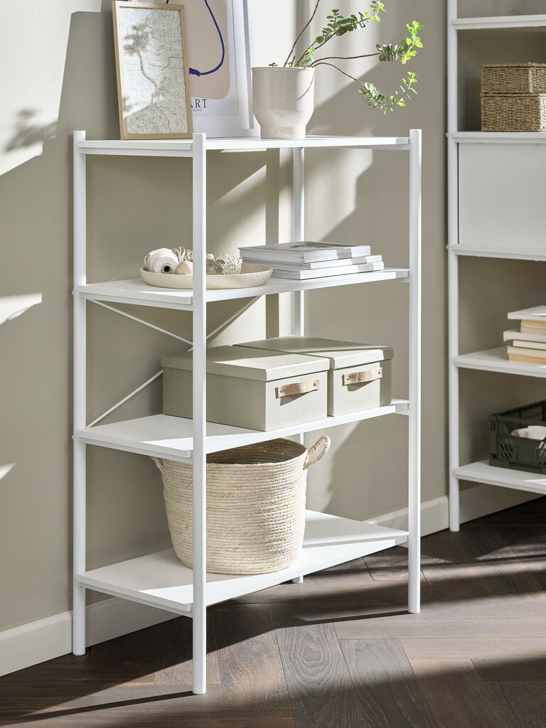 Kệ sách 4 tầng | LINDVED | kim loại/gỗ công nghiệp | trắng | R80xS41xC118cm