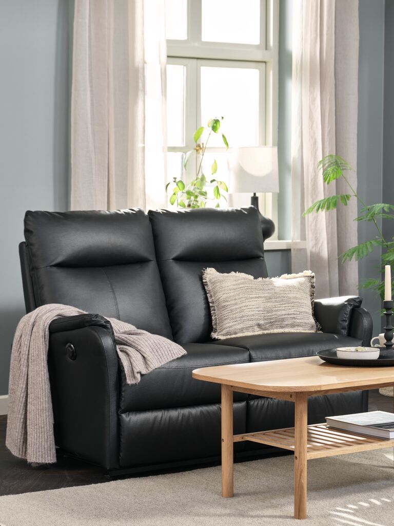 Sofa 2 chỗ chỉnh điện | ABILDSKOV | thép/da PU | đen | R138xS90/154xC83/103cm 