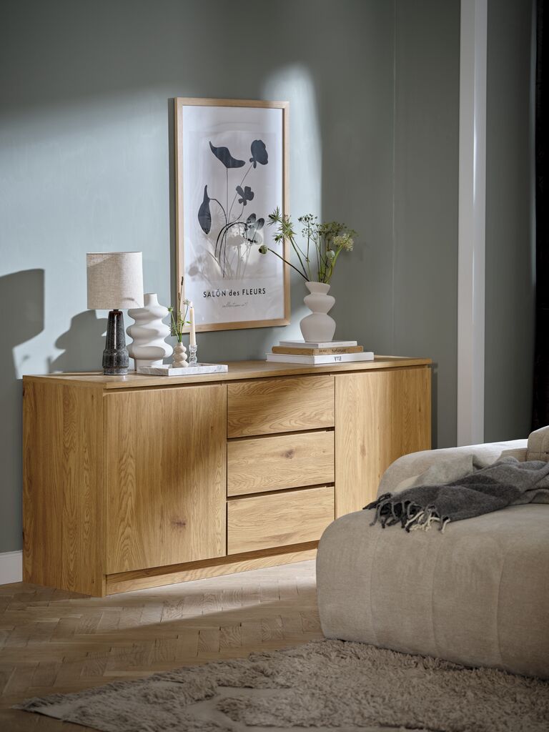 Tủ phòng ăn | LIMFJORDEN | 2 cánh 3 ngăn | gỗ công nghiệp | màu sồi | R181xS48xC78cm