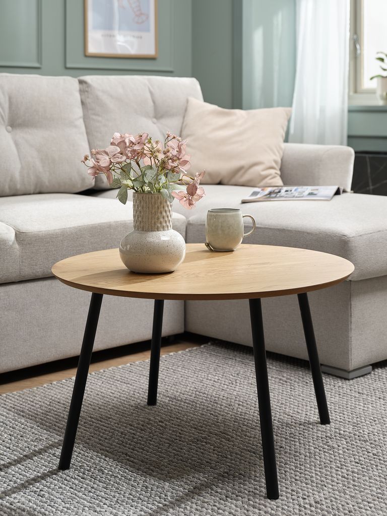 B&agrave;n cafe | NYBO | gỗ c&ocirc;ng nghiệp/kim loại | đen/sồi | &Oslash;70xC43cm