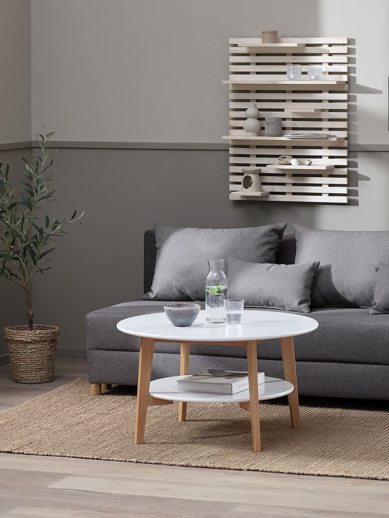 B&agrave;n cafe | JEGIND | gỗ c&ocirc;ng nghiệp | trắng/m&agrave;u tự nhi&ecirc;n | &Oslash;80xC45cm