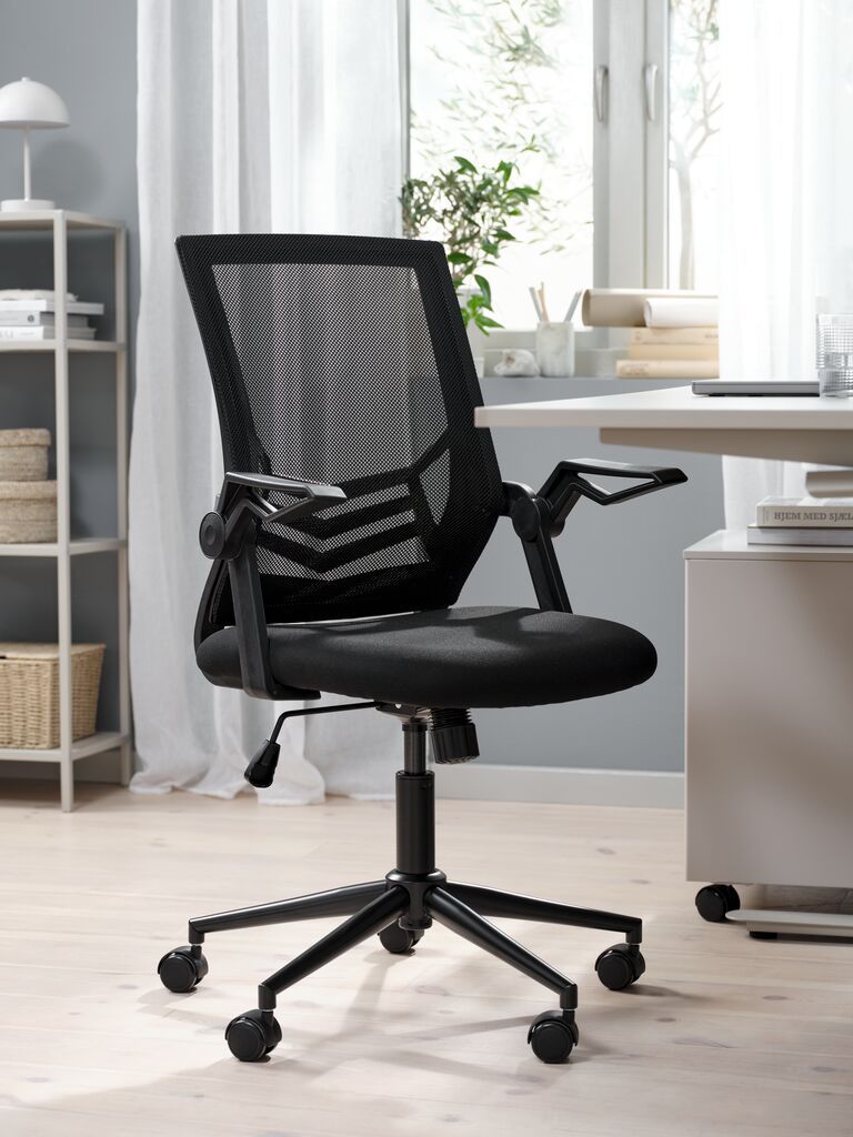 Ghế làm việc | ASMINDERUP | kim loại/polyester | đen | R59xS61xC95/107cm