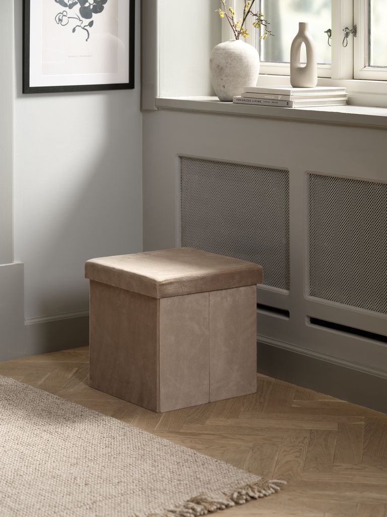 Ghế đôn có hộc | AUNING | vải polyester | vàng cát đậm | R38xS38xC38cm