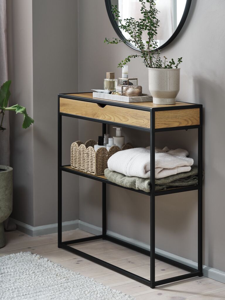 Bàn trang trí | TRAPPEDAL | gỗ công nghiệp/kim loại | màu sồi/đen | D80xS30xC81cm