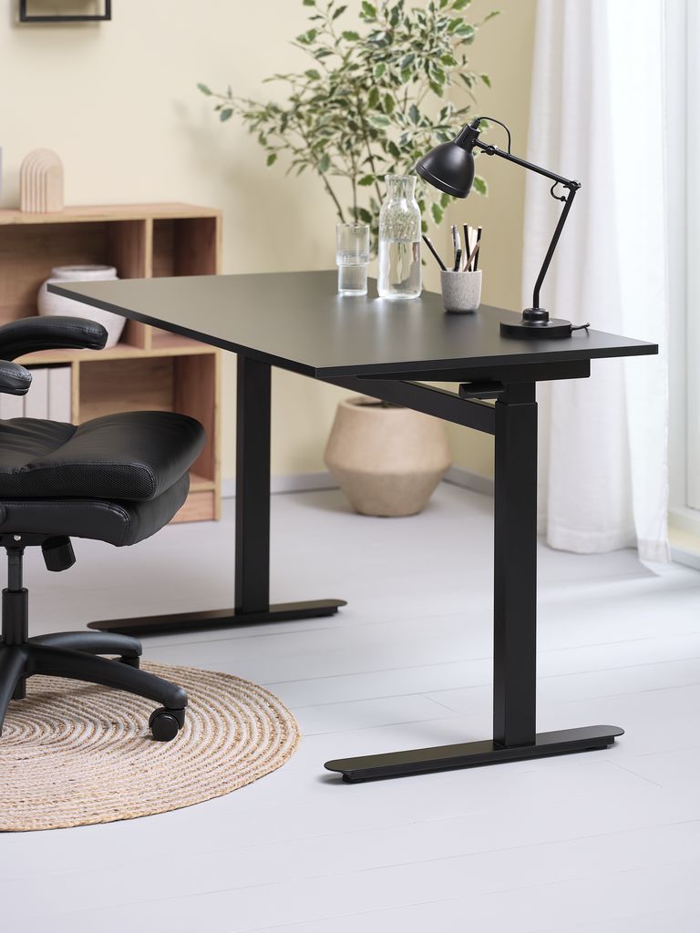 Bàn làm việc nâng hạ | LUNDTOFT | gỗ công nghiệp/thép | đen | R70xD130xC71/114cm