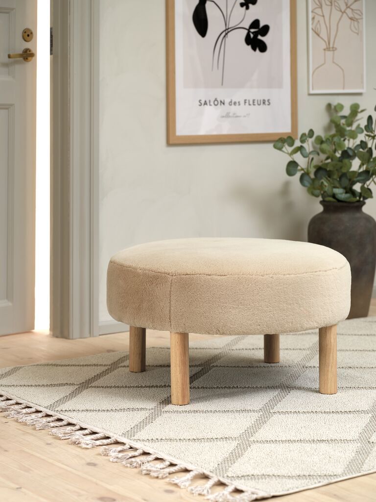 Ghế đôn | RAMSDAL | gỗ công nghiệp/vải polyester | be/sồi | Ø70xC40cm