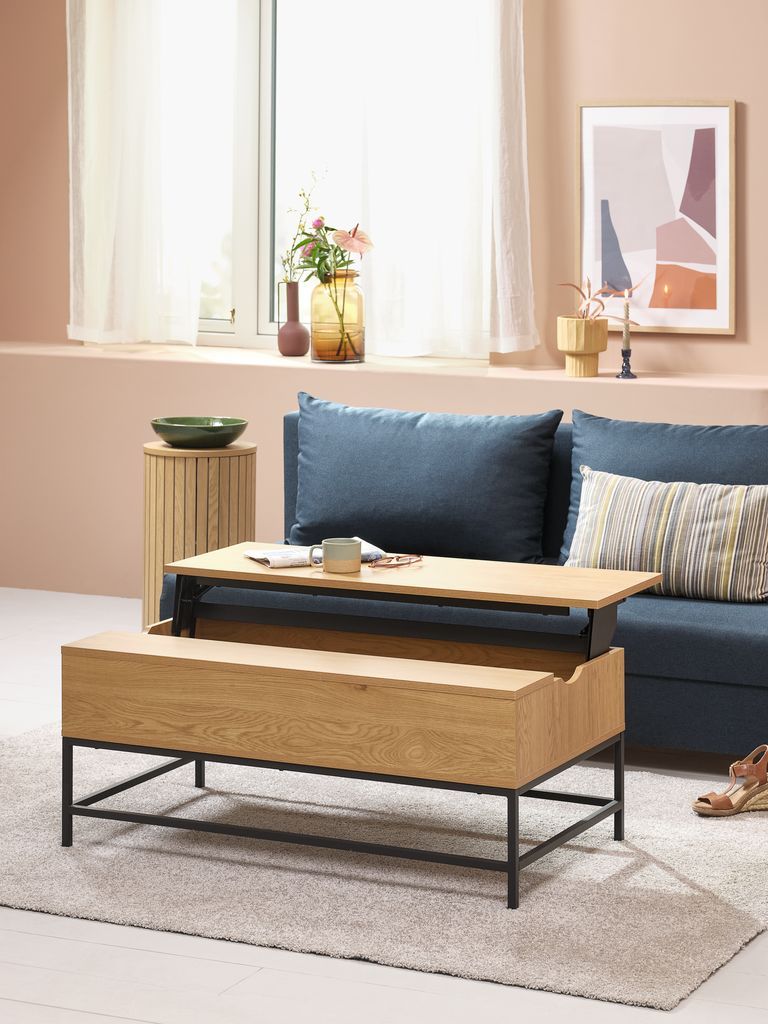 Bàn cafe | AABENRAA | kim loại/gỗ công nghiệp | màu sồi/đen | R60xD110xC45/47cm