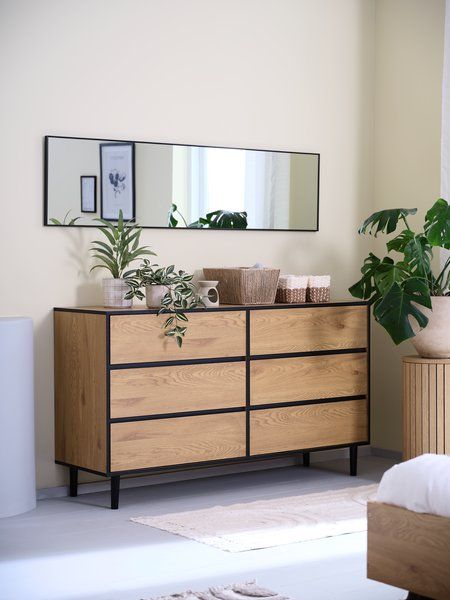 Tủ ngăn k&eacute;o 6 ngăn | ODENSE | gỗ c&ocirc;ng nghiệp | m&agrave;u sồi/đen | R150xS45xC85cm