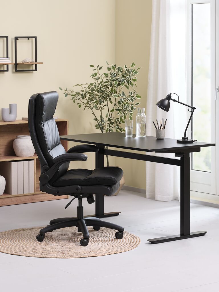 Ghế làm việc | KASTBJERG | da PU | đen | R68xS77xC114/124cm