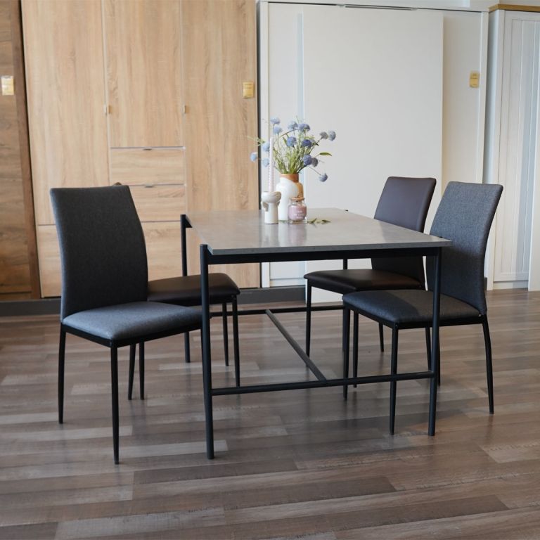 Ghế b&agrave;n ăn | DEMINA | vải polyester/kim loại | x&aacute;m/đen | R43.5xS53.5xC88.5cm