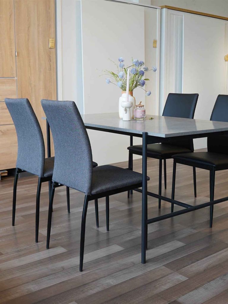 Ghế bàn ăn | DEMINA | vải polyester/kim loại | xám/đen | R43.5xS53.5xC88.5cm