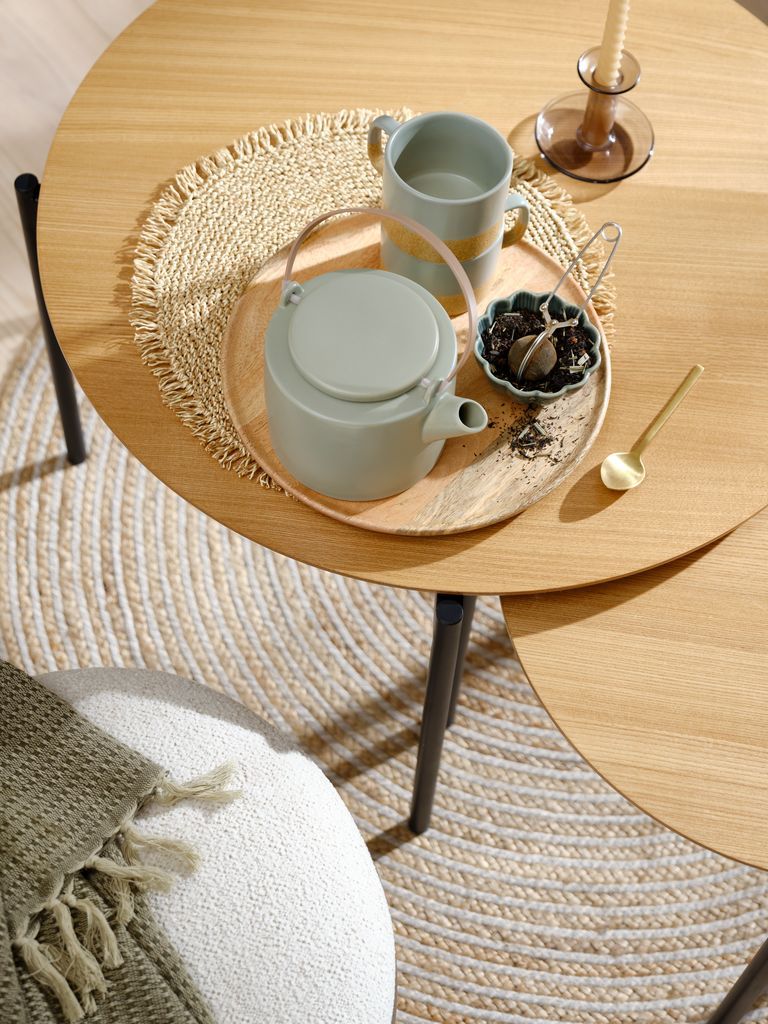 Bộ 2 bàn góc | BRABRAND | thép/gỗ công nghiệp | đen/sồi | Ø70/50xC45/42cm